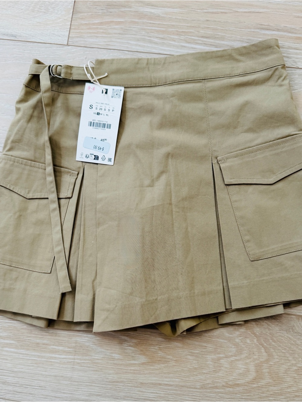 Zara Khaki Utility Pleated Skort with Pocket Flaps - Women